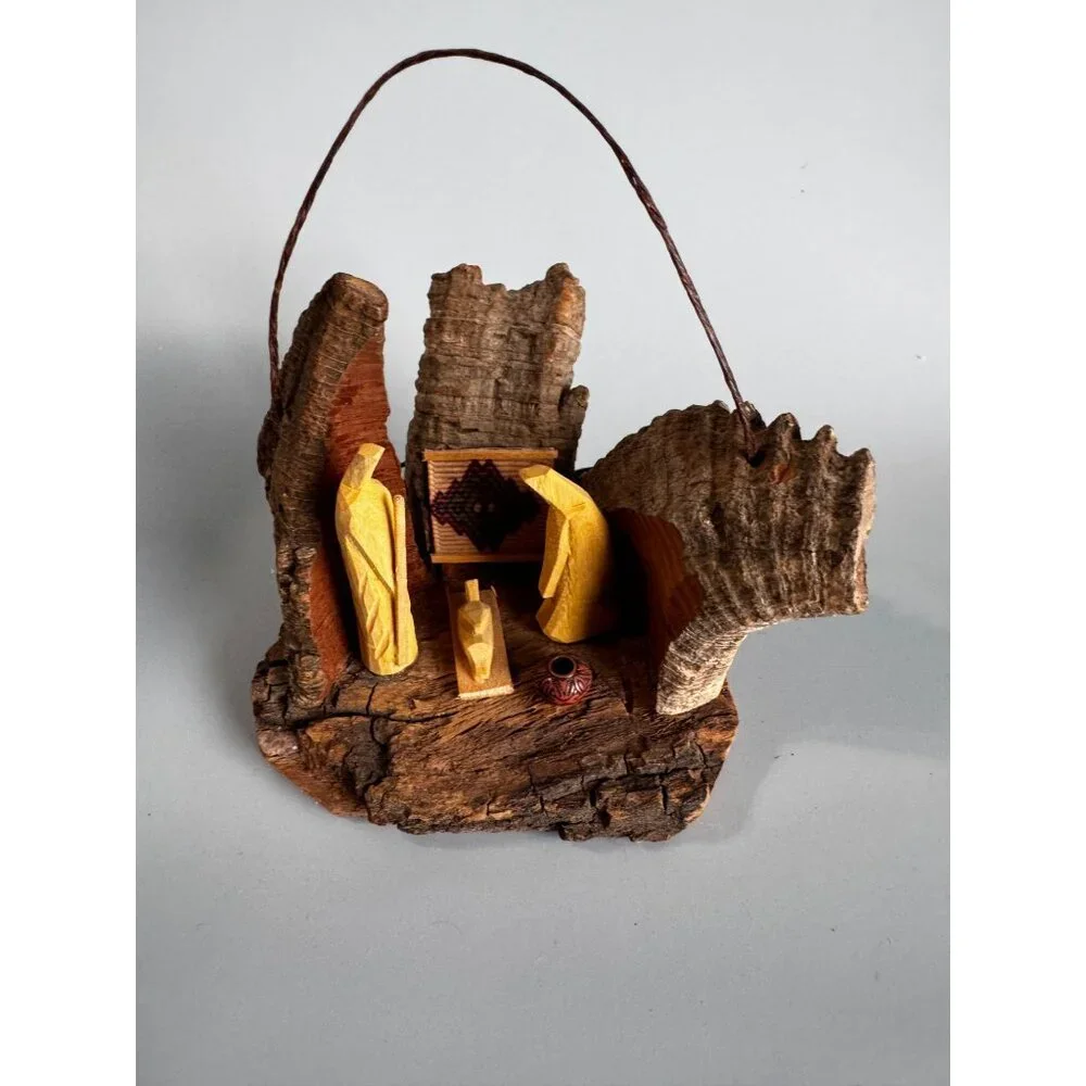 Rustic Bark Wood Mini Nativity Hand Carved Mexico Folk Art 3 Figures Ophelia 3 1 - Picture 3 of 9